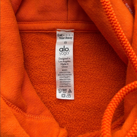 ALO Yoga Bold Orange Hoodie  Drawstring Crop Jumper Pullover Sweater Size S - Picture 2 of 11